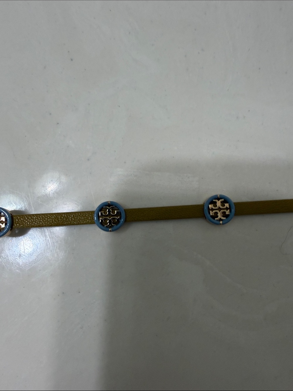 Tory Burch Gold-Tone Leather Bracelet with Logo Discs